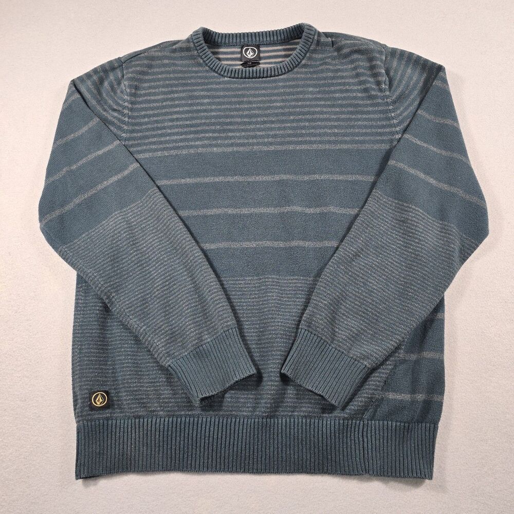 Vintage Volcom Men's Green Large Collectable Striped BAILEY SWEATER 100% Cotton